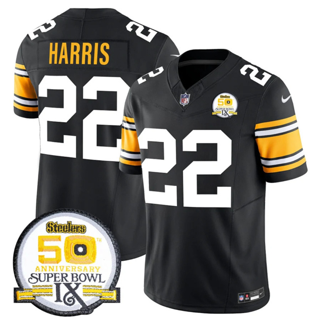 Men's Pittsburgh Steelers #22 Najee Harris Black 2024 F.U.S.E. 50th Anniversary Of Super Bowl IX Vapor Untouchable Limited Stitched Jersey Men's Pittsburgh Steelers #22 Najee Harris Black 2024 F.U.S.E. 50th Anniversary Of Super Bowl IX Vapor Untouchable Limited Stitched Jersey