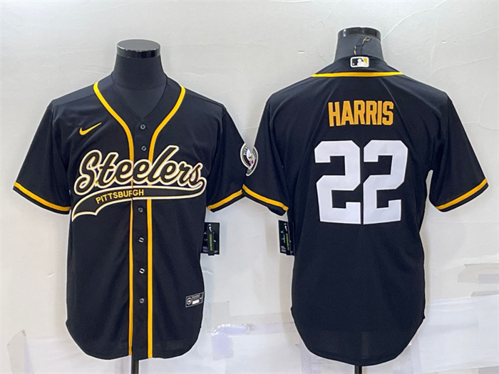 Men's Pittsburgh Steelers #22 Najee Harris Black With Patch Cool Base Stitched Baseball Jersey Men's Pittsburgh Steelers #22 Najee Harris Black With Patch Cool Base Stitched Baseball Jersey