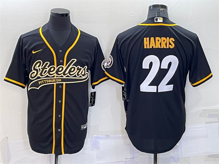 Men's Pittsburgh Steelers #22 Najee Harris Black With Patch Cool Base Stitched Baseball Jerseys Men's Pittsburgh Steelers #22 Najee Harris Black With Patch Cool Base Stitched Baseball Jerseys
