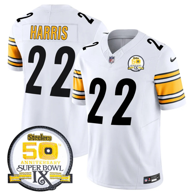 Men's Pittsburgh Steelers #22 Najee Harris White 2024 F.U.S.E. 50th Anniversary Of Super Bowl IX Alternate Vapor Untouchable Limited Stitched Jersey Men's Pittsburgh Steelers #22 Najee Harris White 2024 F.U.S.E. 50th Anniversary Of Super Bowl IX Alternate Vapor Untouchable Limited Stitched Jersey