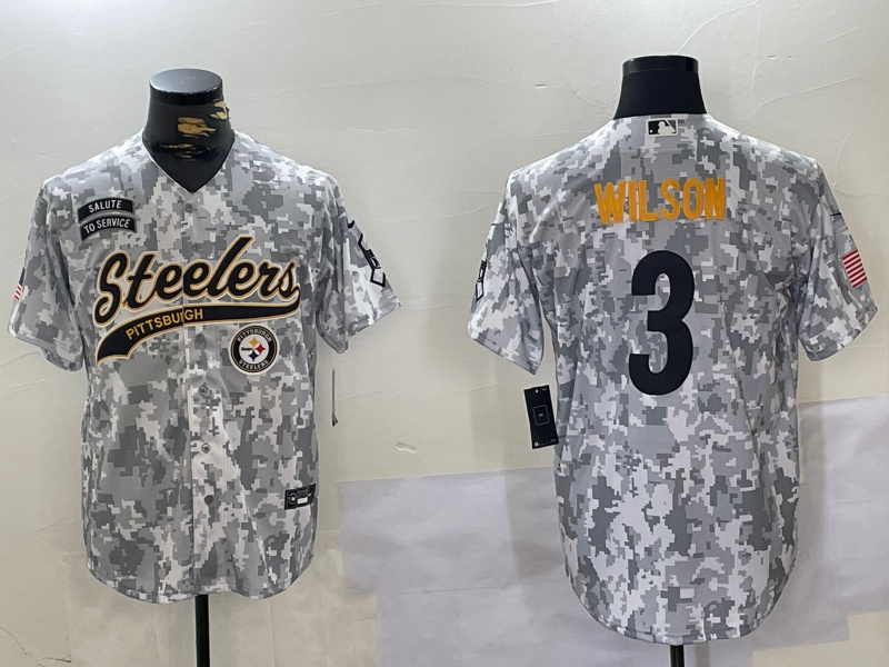 Men's Pittsburgh Steelers #3 Russell Wilson 2024 Arctic Camo Salute To Service Stitched Baseball Jersey 1