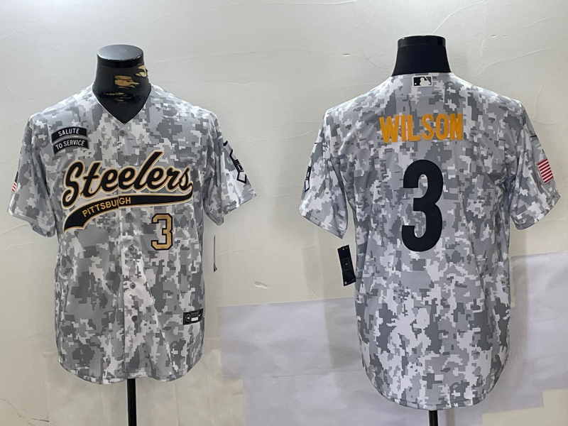 Men's Pittsburgh Steelers #3 Russell Wilson 2024 Arctic Camo Salute To Service Stitched Baseball Jersey 2