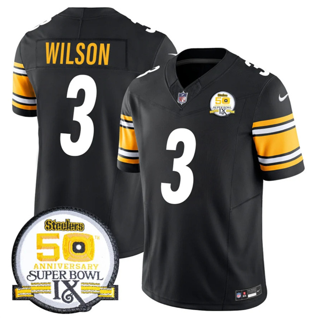 Men's Pittsburgh Steelers #3 Russell Wilson Black 2024 F.U.S.E. 50th Anniversary Of Super Bowl IX Alternate Vapor Untouchable Limited Stitched Jersey Men's Pittsburgh Steelers #3 Russell Wilson Black 2024 F.U.S.E. 50th Anniversary Of Super Bowl IX Alternate Vapor Untouchable Limited Stitched Jersey
