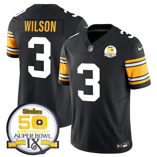 Men's Pittsburgh Steelers #3 Russell Wilson Black 2024 F.U.S.E. 50th Anniversary Of Super Bowl IX Vapor Untouchable Limited Stitched Jersey Men's Pittsburgh Steelers #3 Russell Wilson Black 2024 F.U.S.E. 50th Anniversary Of Super Bowl IX Vapor Untouchable Limited Stitched Jersey