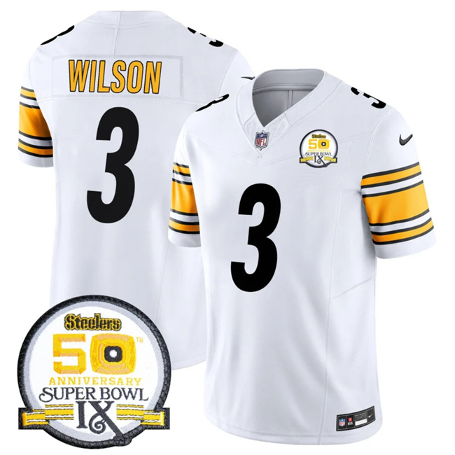 Men's Pittsburgh Steelers #3 Russell Wilson White 2024 F.U.S.E. 50th Anniversary Of Super Bowl IX Alternate Vapor Untouchable Limited Stitched Jersey Men's Pittsburgh Steelers #3 Russell Wilson White 2024 F.U.S.E. 50th Anniversary Of Super Bowl IX Alternate Vapor Untouchable Limited Stitched Jersey