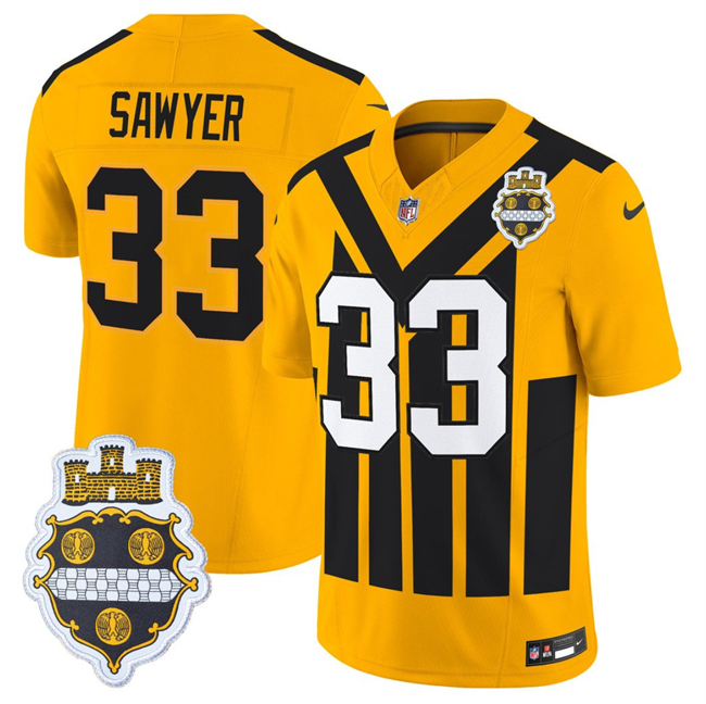 Men's Pittsburgh Steelers #33 Jack Sawyer Gold 1933 F.U.S.E. Throwback Alternate Football Stitched Football Jersey