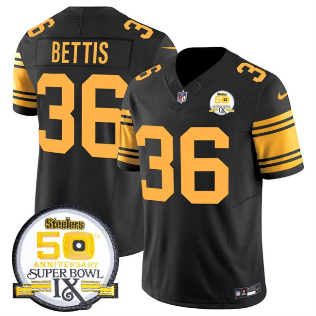 Men's Pittsburgh Steelers #36 Jerome Bettis Black 2024 F.U.S.E. 50th Anniversary Of Super Bowl IX Color Rush Limited Stitched Jersey Men's Pittsburgh Steelers #36 Jerome Bettis Black 2024 F.U.S.E. 50th Anniversary Of Super Bowl IX Color Rush Limited Stitched Jersey