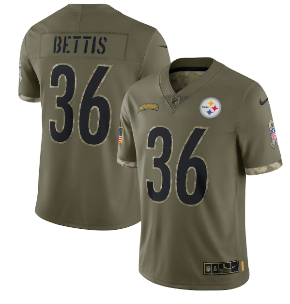 Men's Pittsburgh Steelers #36 Jerome Bettis Olive 2022 Salute To Service Limited Stitched Jersey Men's Pittsburgh Steelers #36 Jerome Bettis Olive 2022 Salute To Service Limited Stitched Jersey