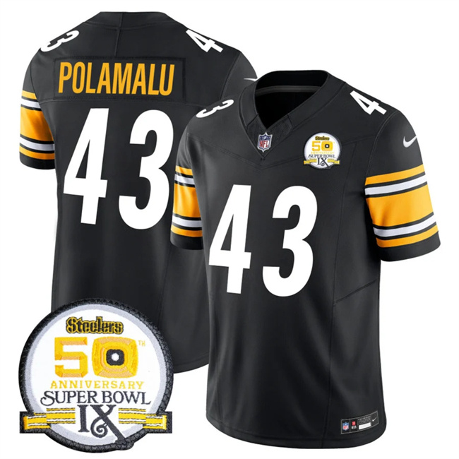 Men's Pittsburgh Steelers #43 Troy Polamalu Black 2024 F.U.S.E. 50th Anniversary Of Super Bowl IX Alternate Vapor Untouchable Limited Stitched Jersey Men's Pittsburgh Steelers #43 Troy Polamalu Black 2024 F.U.S.E. 50th Anniversary Of Super Bowl IX Alternate Vapor Untouchable Limited Stitched Jersey
