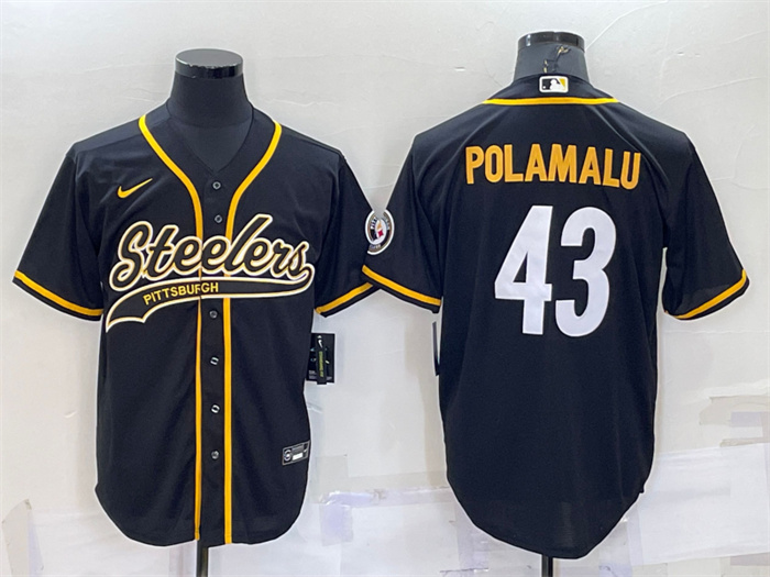 Men's Pittsburgh Steelers #43 Troy Polamalu Black With Patch Cool Base Stitched Baseball Jersey Men's Pittsburgh Steelers #43 Troy Polamalu Black With Patch Cool Base Stitched Baseball Jersey