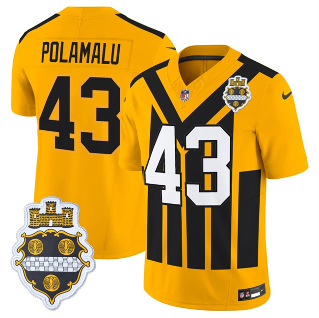 Men's Pittsburgh Steelers #43 Troy Polamalu Gold 1933 F.U.S.E. Throwback Alternate Football Stitched Football Jersey