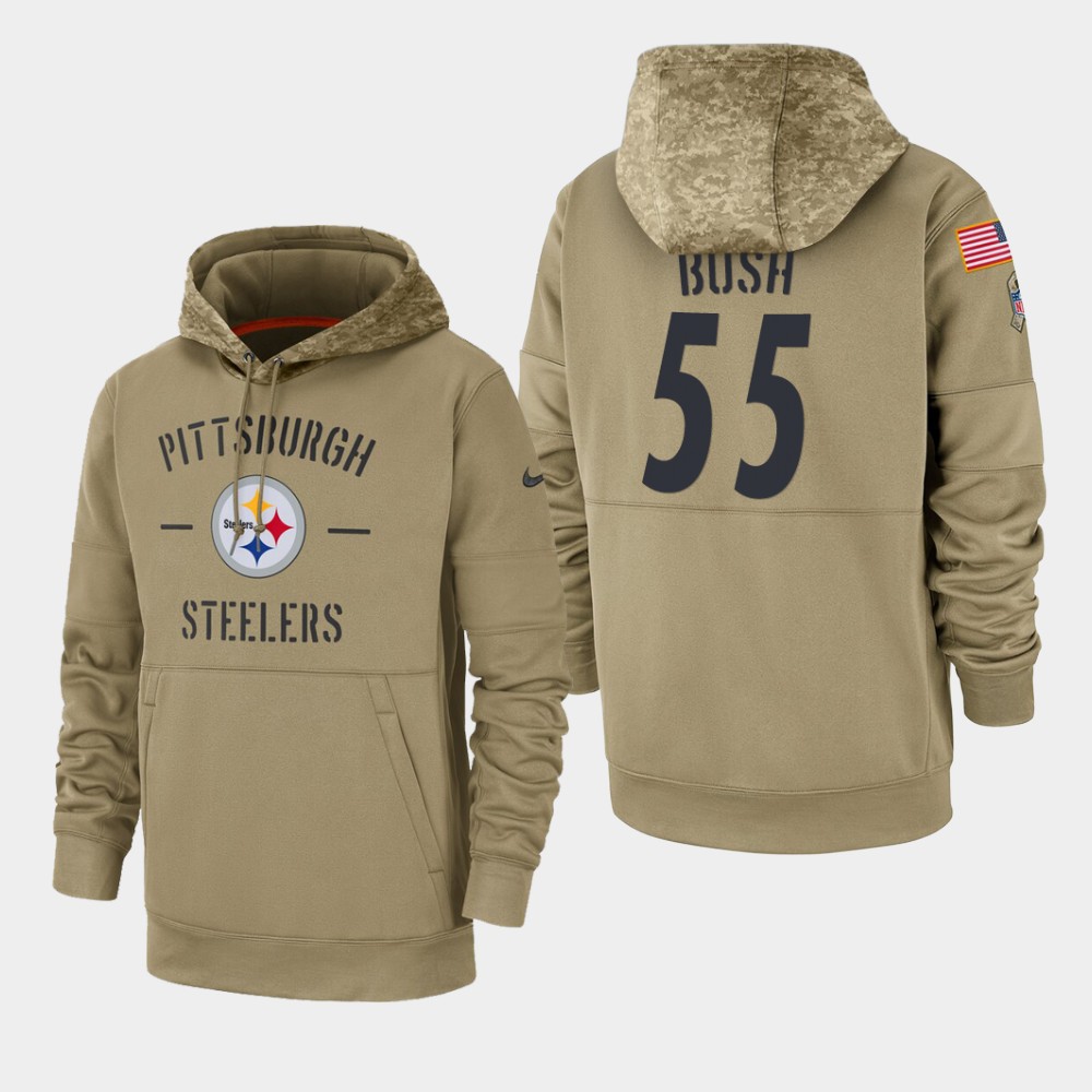 Men's Pittsburgh Steelers #55 Devin Bush 2019 Salute to Service Sideline Therma Hoodie - Tan Men's Pittsburgh Steelers #55 Devin Bush 2019 Salute to Service Sideline Therma Hoodie - Tan