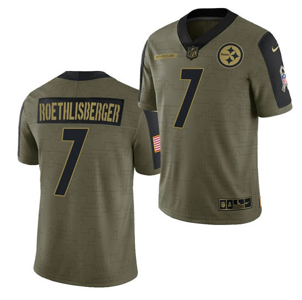 Men's Pittsburgh Steelers #7 Ben Roethlisberger 2021 Olive Salute To Service Limited Stitched Jersey Men's Pittsburgh Steelers #7 Ben Roethlisberger 2021 Olive Salute To Service Limited Stitched Jersey