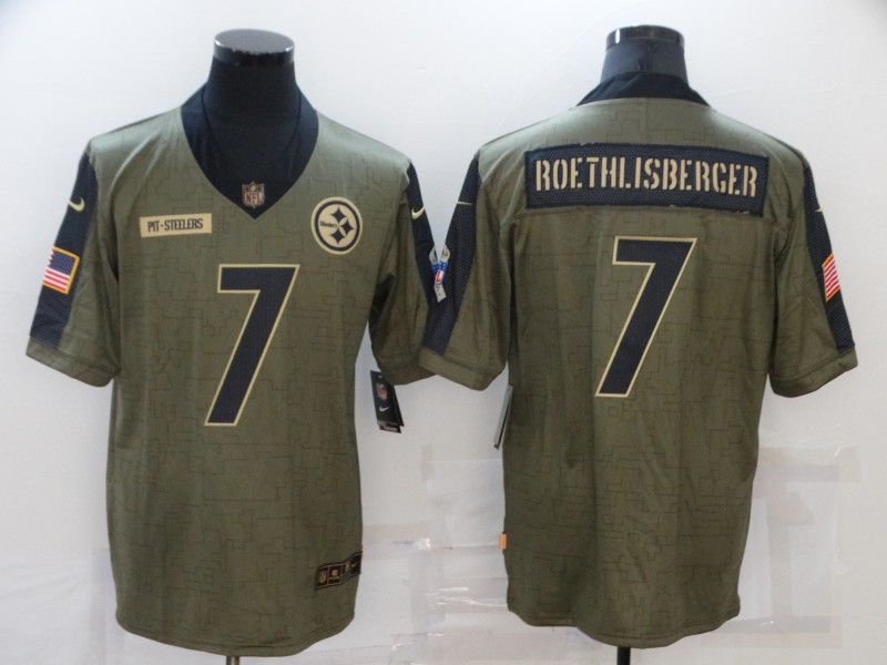 Men's Pittsburgh Steelers #7 Ben Roethlisberger 2021 Olive Salute To Service Limited Stitched Jersey Men's Pittsburgh Steelers #7 Ben Roethlisberger 2021 Olive Salute To Service Limited Stitched Jersey
