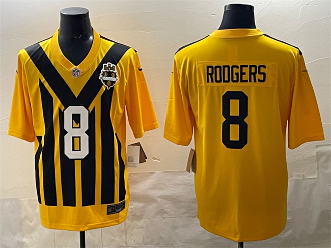 Men's Pittsburgh Steelers #8 Aaron Rodgers Gold 1933 Throwback Alternate Stitched Football Jersey