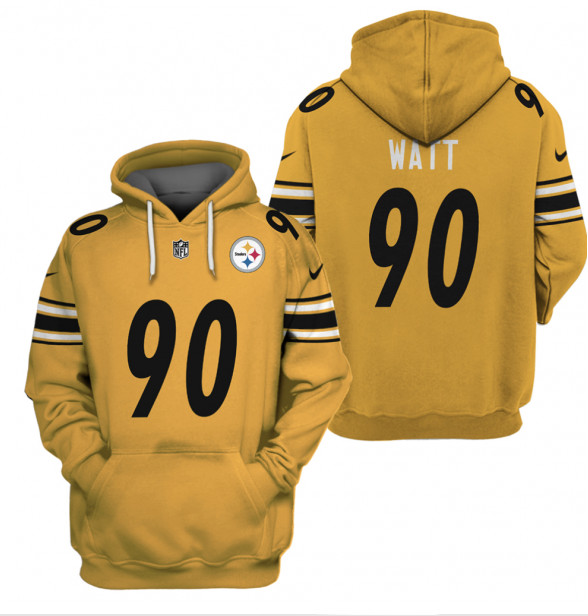 Men's Pittsburgh Steelers #90 T.J. Watt 2021 Yellow Pullover Hoodie Men's Pittsburgh Steelers #90 T.J. Watt 2021 Yellow Pullover Hoodie