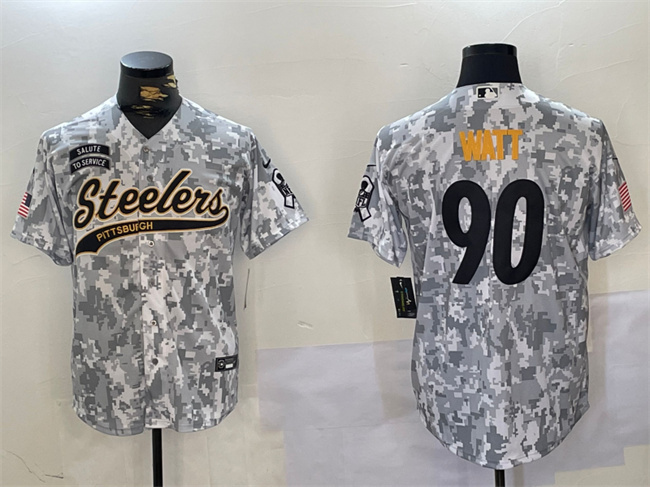 Men's Pittsburgh Steelers #90 T.J. Watt 2024 Arctic Camo Salute To Service Stitched Baseball Jersey Men's Pittsburgh Steelers #90 T.J. Watt 2024 Arctic Camo Salute To Service Stitched Baseball Jersey