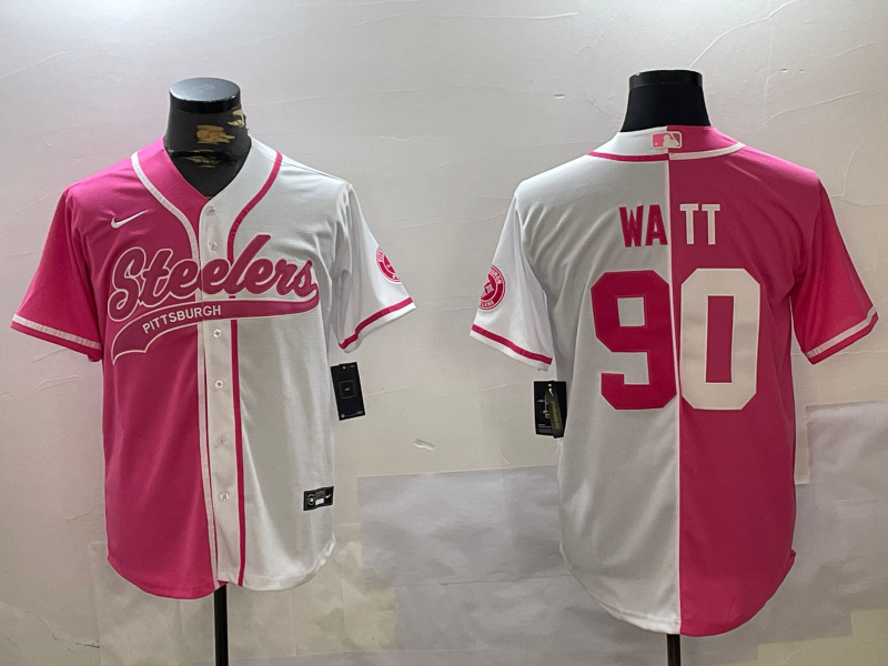 Men's Pittsburgh Steelers #90 T.J. Watt 2024 Arctic Red White Salute To Service Stitched Baseball Jersey 3