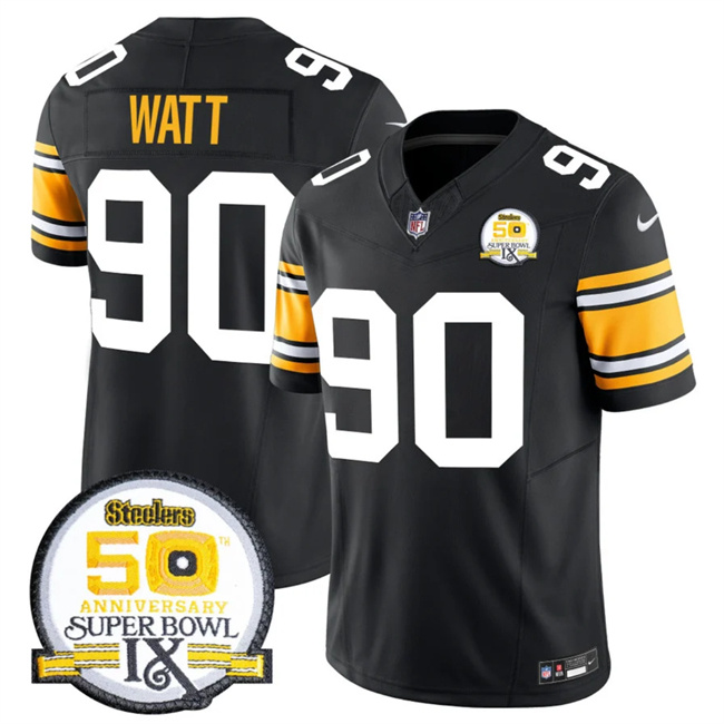 Men's Pittsburgh Steelers #90 T.J. Watt Black 2024 F.U.S.E. 50th Anniversary Of Super Bowl IX Vapor Untouchable Limited Stitched Jersey Men's Pittsburgh Steelers #90 T.J. Watt Black 2024 F.U.S.E. 50th Anniversary Of Super Bowl IX Vapor Untouchable Limited Stitched Jersey