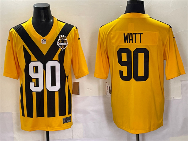 Men's Pittsburgh Steelers #90 T.J. Watt Gold 1933 Throwback Alternate Stitched Football Jersey