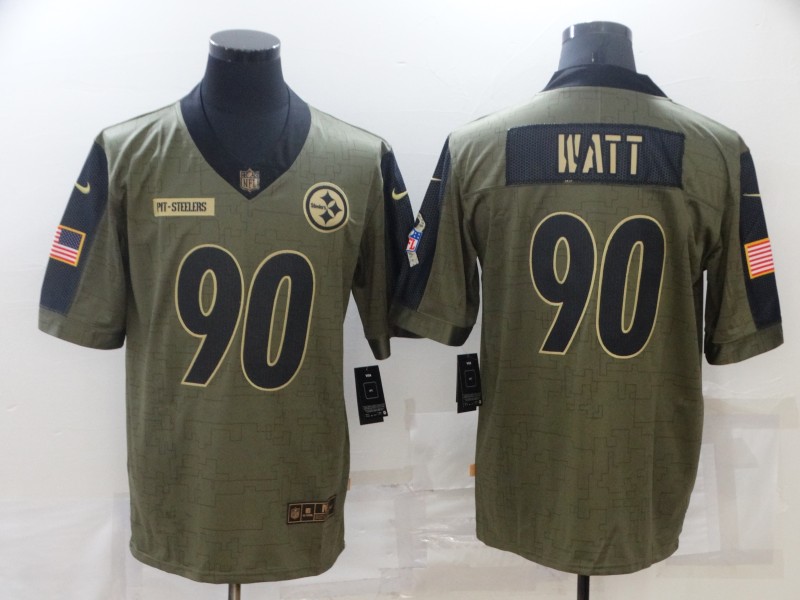 Men's Pittsburgh Steelers #90 T.J. Watt Nike Olive 2021 Salute To Service Limited Player Jersey Men's Pittsburgh Steelers #90 T.J. Watt Nike Olive 2021 Salute To Service Limited Player Jersey