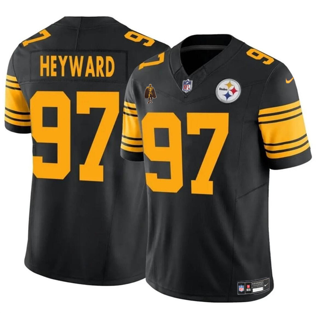 Men's Pittsburgh Steelers #97 Cameron Heyward Black F.U.S.E. With Walter Payton Patch Color Rush Limited Stitched Jersey Men's Pittsburgh Steelers #97 Cameron Heyward Black F.U.S.E. With Walter Payton Patch Color Rush Limited Stitched Jersey