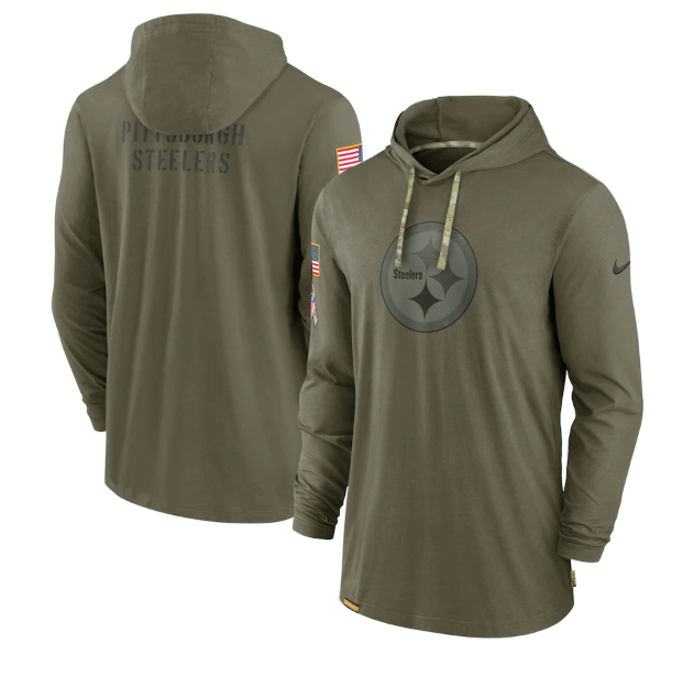 Men's Pittsburgh Steelers 2022 Olive Salute To Service Tonal Pullover Hoodie