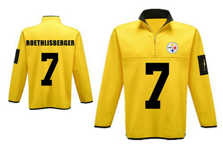 Men's Pittsburgh Steelers 7 Roethlisberger Antigua Charcoal Fortune Sweater Knit Microfleece Quarter-Zip Pullover Yellow Jacket Men's Pittsburgh Steelers 7 Roethlisberger Antigua Charcoal Fortune Sweater Knit Microfleece Quarter-Zip Pullover Yellow Jacket