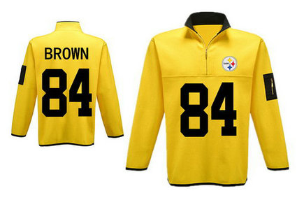 Men's Pittsburgh Steelers 84 Brown Antigua Charcoal Fortune Sweater Knit Microfleece Quarter-Zip Pullover Yellow Jacket Men's Pittsburgh Steelers 84 Brown Antigua Charcoal Fortune Sweater Knit Microfleece Quarter-Zip Pullover Yellow Jacket