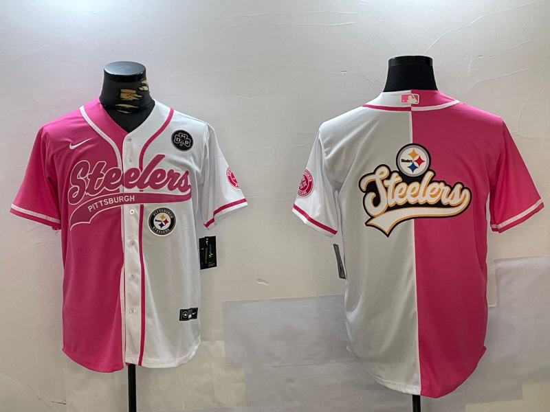 Men's Pittsburgh Steelers Big Logo 2024 Arctic Red White Salute To Service Stitched Baseball Jersey 3