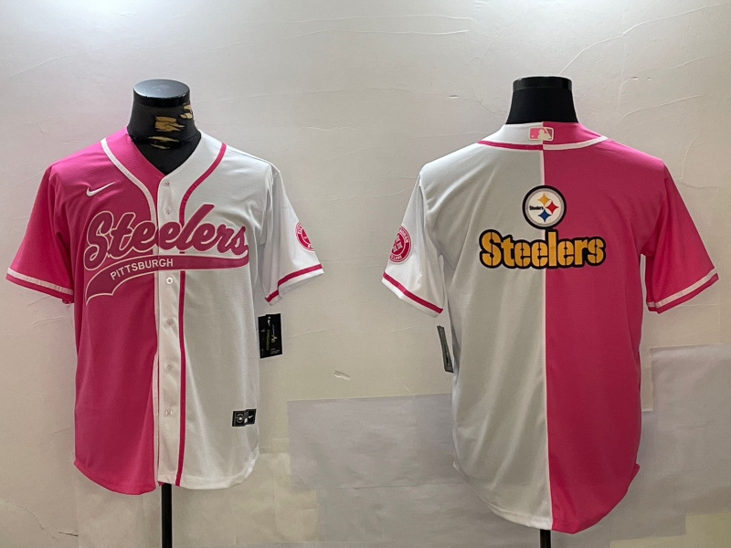 Men's Pittsburgh Steelers Big Logo 2024 Arctic Red White Salute To Service Stitched Baseball Jersey 5