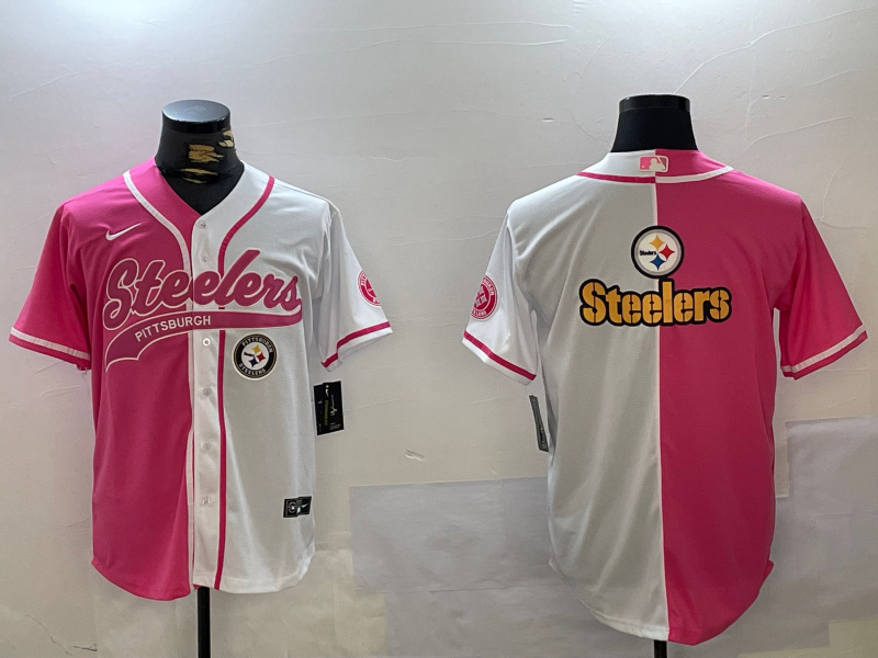 Men's Pittsburgh Steelers Big Logo 2024 Arctic Red White Salute To Service Stitched Baseball Jersey 6