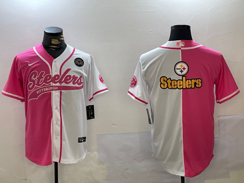 Men's Pittsburgh Steelers Big Logo 2024 Arctic Red White Salute To Service Stitched Baseball Jersey 7