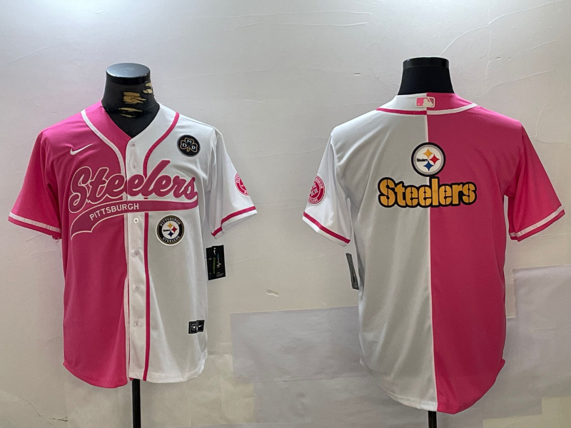 Men's Pittsburgh Steelers Big Logo 2024 Arctic Red White Salute To Service Stitched Baseball Jersey 8