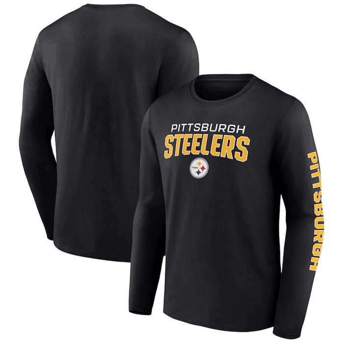 Men's Pittsburgh Steelers Black Go The Distance Long Sleeve T-Shirt Men's Pittsburgh Steelers Black Go The Distance Long Sleeve T-Shirt
