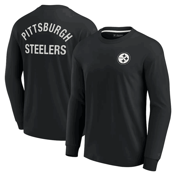 Men's Pittsburgh Steelers Black Signature Unisex Super Soft Long Sleeve T-Shirt Men's Pittsburgh Steelers Black Signature Unisex Super Soft Long Sleeve T-Shirt