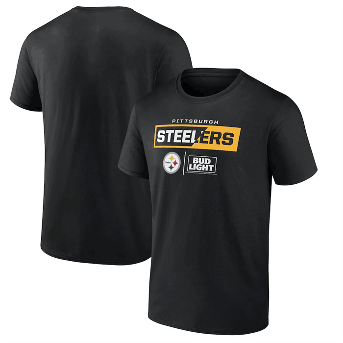 Men's Pittsburgh Steelers Black X Bud Light T-Shirt Men's Pittsburgh Steelers Black X Bud Light T-Shirt