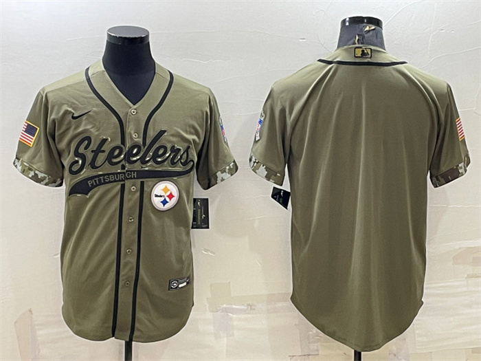 Men's Pittsburgh Steelers Blank Olive Salute To Service Cool Base Stitched Baseball Jersey Men's Pittsburgh Steelers Blank Olive Salute To Service Cool Base Stitched Baseball Jersey