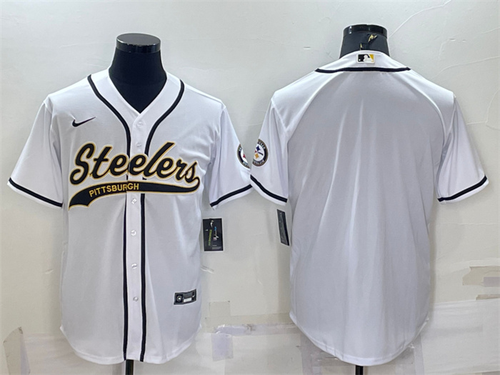 Men's Pittsburgh Steelers Blank White With Patch Cool Base Stitched Baseball Jersey Men's Pittsburgh Steelers Blank White With Patch Cool Base Stitched Baseball Jersey