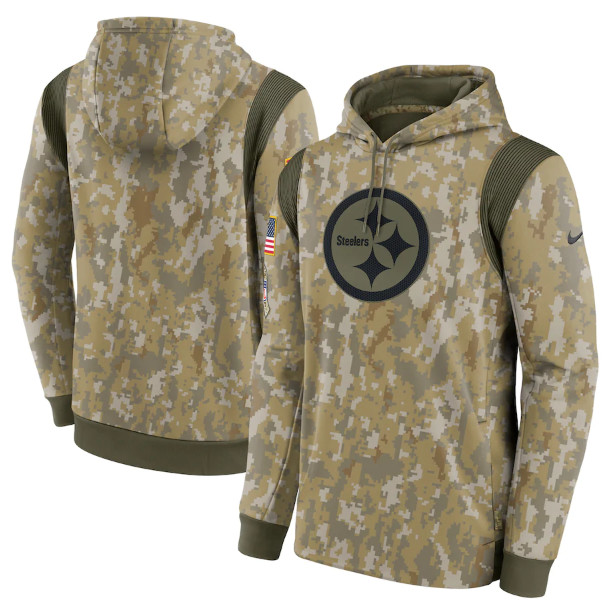 Men's Pittsburgh Steelers Camo 2021 Salute To Service Therma Performance Pullover Hoodie Men's Pittsburgh Steelers Camo 2021 Salute To Service Therma Performance Pullover Hoodie
