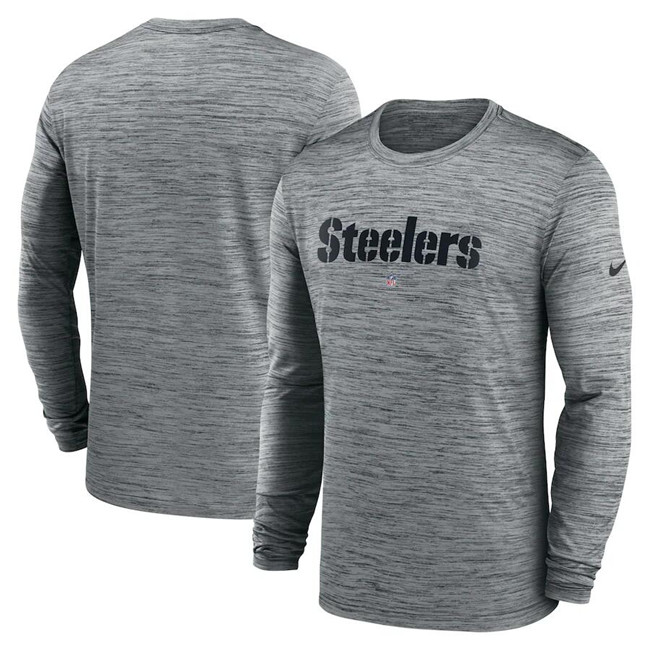 Men's Pittsburgh Steelers Heather Gray Sideline Team Velocity Performance Long Sleeve T-Shirt Men's Pittsburgh Steelers Heather Gray Sideline Team Velocity Performance Long Sleeve T-Shirt