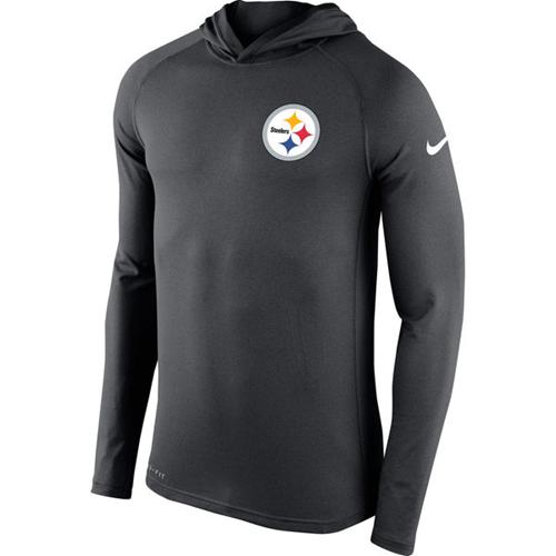 Men's Pittsburgh Steelers Nike Charcoal Stadium Touch Hooded Performance Long Sleeve T-Shirt Men's Pittsburgh Steelers Nike Charcoal Stadium Touch Hooded Performance Long Sleeve T-Shirt