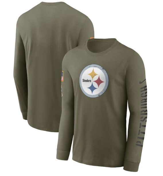 Men's Pittsburgh Steelers Olive 2022 Salute To Service Long Sleeve T-Shirt Men's Pittsburgh Steelers Olive 2022 Salute To Service Long Sleeve T-Shirt