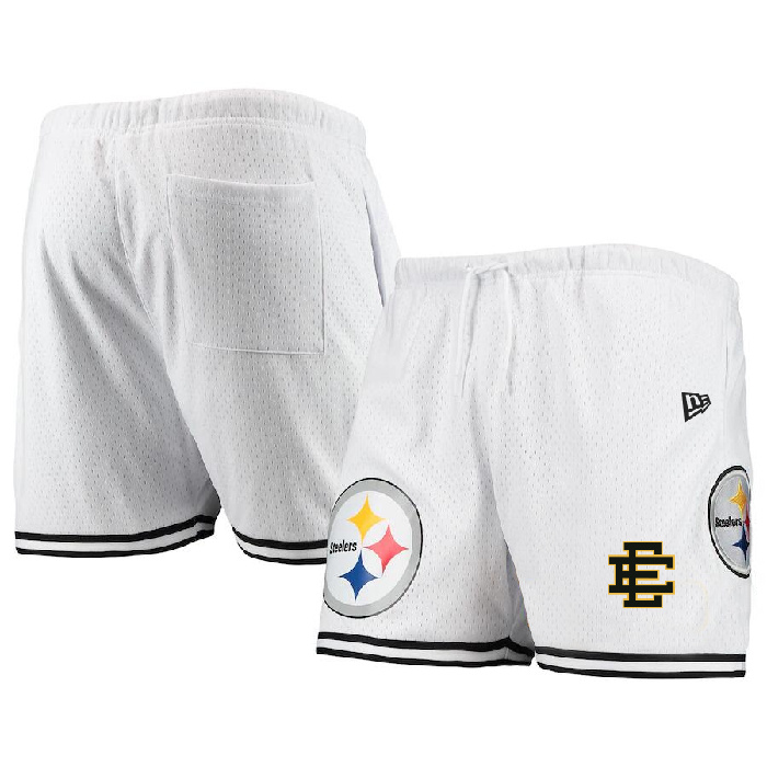 Men's Pittsburgh Steelers Pro White Black Shorts 001 Men's Pittsburgh Steelers Pro White Black Shorts 001