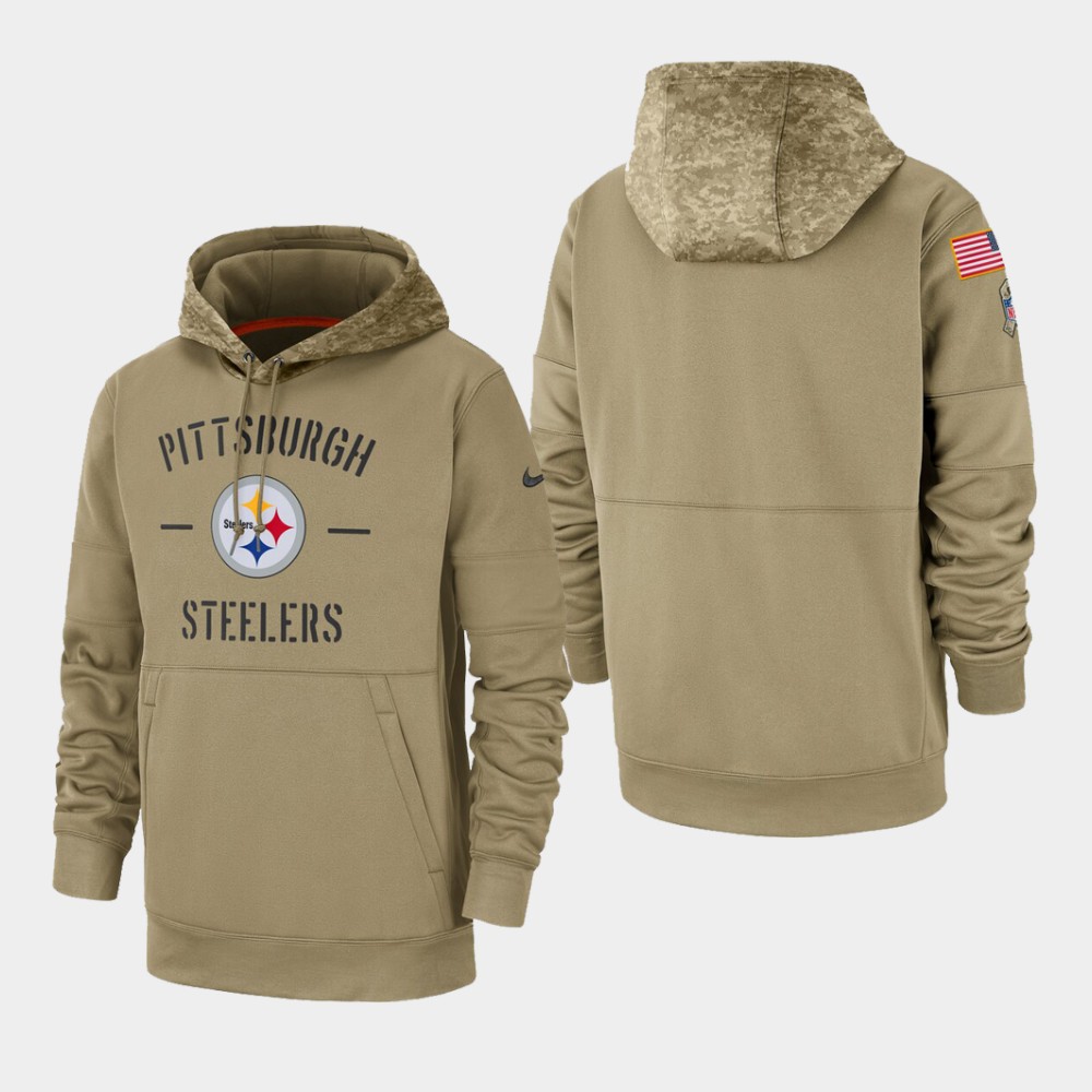 Men's Pittsburgh Steelers Tan 2019 Salute to Service Sideline Therma Pullover Hoodie Men's Pittsburgh Steelers Tan 2019 Salute to Service Sideline Therma Pullover Hoodie