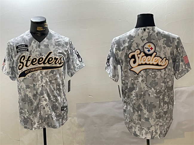 Men's Pittsburgh Steelers Team Big Logo 2024 Arctic Camo Salute To Service Stitched Baseball Jersey Men's Pittsburgh Steelers Team Big Logo 2024 Arctic Camo Salute To Service Stitched Baseball Jersey