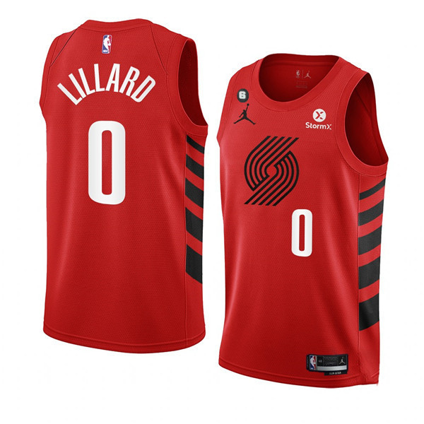 Men's Portland Trail Blazers #0 Damian Lillard 2022 23 Red Statement Edition With NO.6 Patch Swingman Stitched Basketball Jersey Men's Portland Trail Blazers #0 Damian Lillard 2022 23 Red Statement Edition With NO.6 Patch Swingman Stitched Basketball Jersey