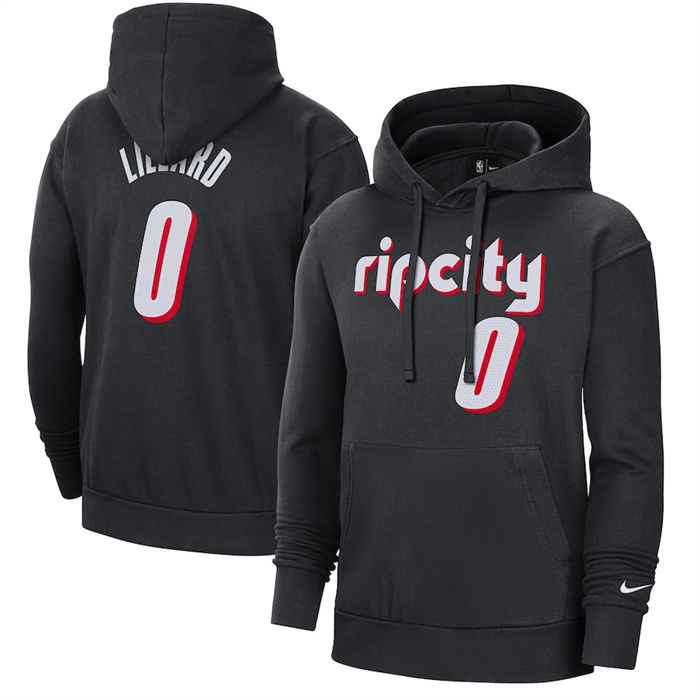 Men's Portland Trail Blazers #0 Damian Lillard Black 2021 22 City Edition Name & Number Essential Pullover Hoodie