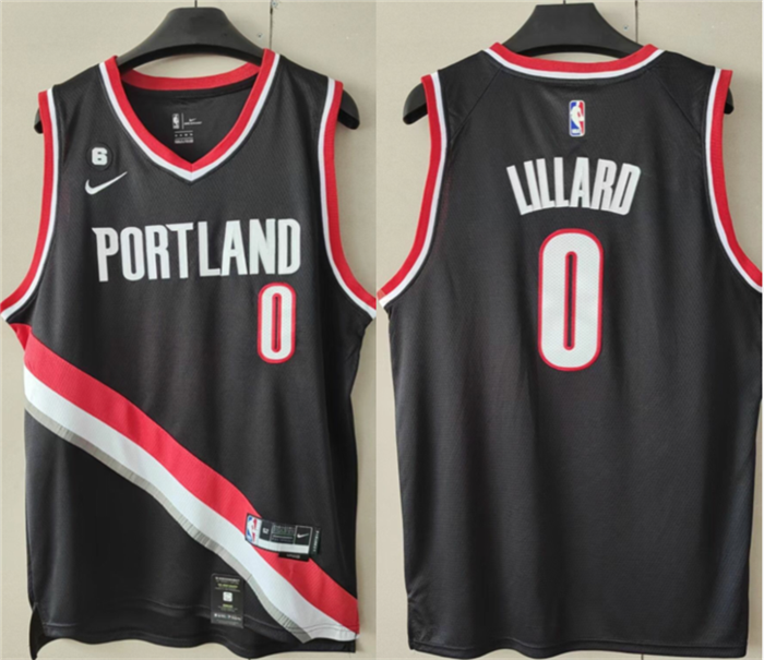 Men's Portland Trail Blazers #0 Damian Lillard Black With No.6 Patch Stitched Basketball Jersey Men's Portland Trail Blazers #0 Damian Lillard Black With No.6 Patch Stitched Basketball Jersey