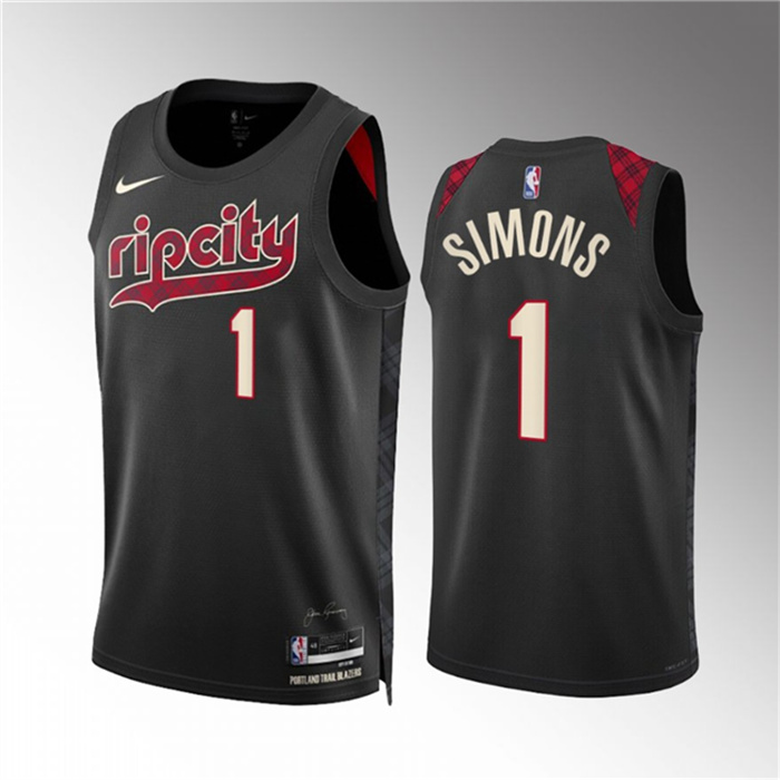 Men's Portland Trail Blazers #1 Anfernee Simons Black 2023 24 City Edition Stitched Basketball Jersey Men's Portland Trail Blazers #1 Anfernee Simons Black 2023 24 City Edition Stitched Basketball Jersey